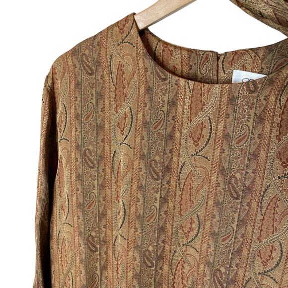 Lilli Ann Vintage Paisley Jacquard Blouse and Matching Scarf size 14 - Picture 2 of 6